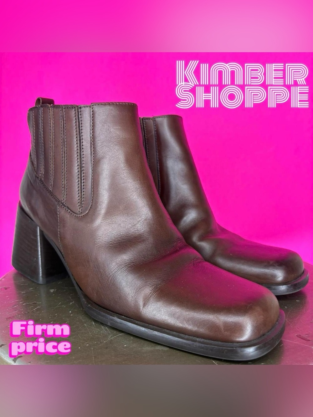 Glacee Brown Leather Square Toe Block Heel Chelsea Boot US 6
